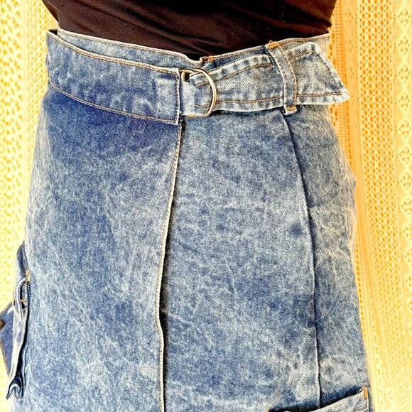 THE PEOPLE Vs. Acid Wash Denim Wrap Mini Skirt with Pockets | Size M | Retro Y2k - Picture 8 of 17
